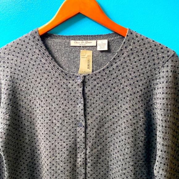 Olivia Grace Polka Dot Cardigan Sweater | 100% Cashmere Gray - Picture 2 of 10